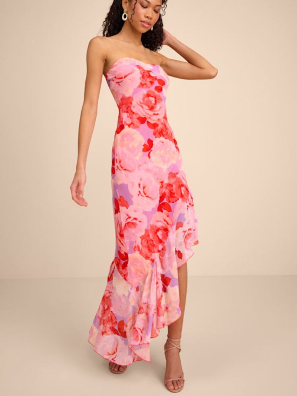 Lulus Simia Lavender Multi Floral Asymmetrical Midi Dress Purple - Size S